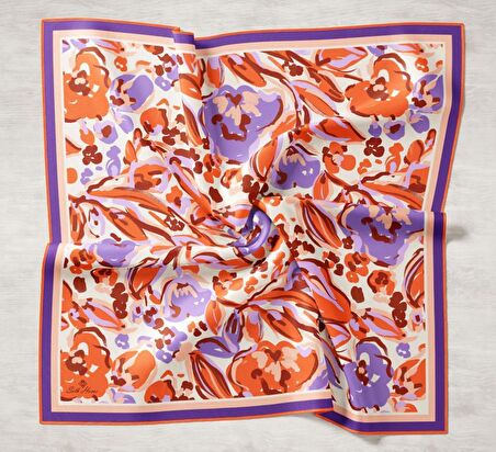 Silk Home Turuncu-Mor Desenli Tivil İpek Eşarp 11405-18