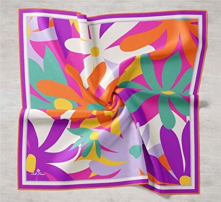 Silk Home Mor-Beyaz Çiçek Desen Tivil İpek Eşarp 11408-02