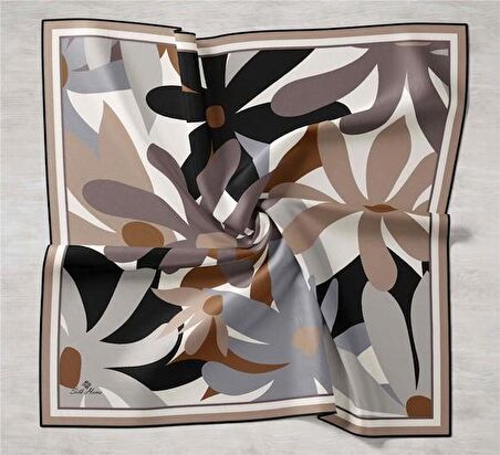 Silk Home Vizon-Siyah Çiçek Desen Tivil İpek Eşarp 11408-17