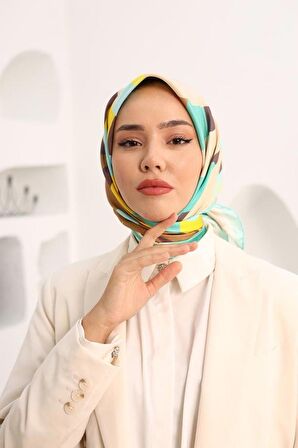 Silk Home Mint Yeşili-Sarı Çiçek Desen Tivil İpek Eşarp 11408-30
