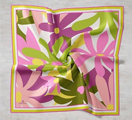 Silk Home Mor-Pudra Çiçek Desen Tivil İpek Eşarp 11408-36
