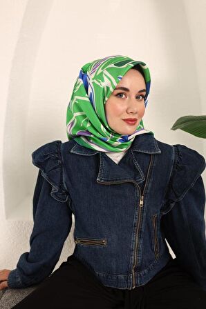 Silk Home Saks Mavisi Geometrik Yaprak Desen Tivil İpek Eşarp 11407-47