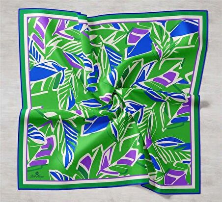 Silk Home Saks Mavisi Geometrik Yaprak Desen Tivil İpek Eşarp 11407-47