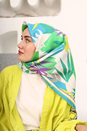 Silk Home Yeşil Yaprak Desen Tivil İpek Eşarp 11406-14