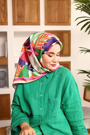 Silk Home Renkli Yaprak Desen Tivil İpek Eşarp 11406-20