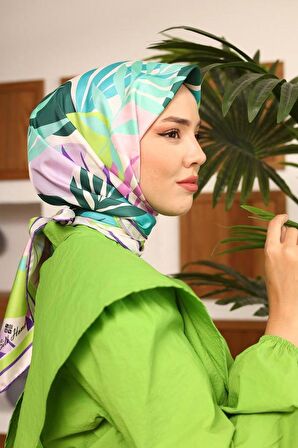 Silk Home Mint Yeşili- Pudra Yaprak Desen Tivil İpek Eşarp 11406-50