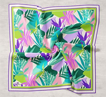 Silk Home Mint Yeşili- Pudra Yaprak Desen Tivil İpek Eşarp 11406-50