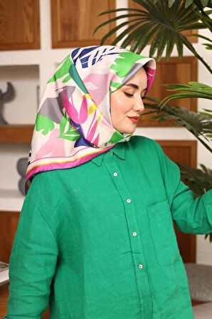Silk Home Pembe Yaprak Desen Tivil İpek Eşarp 11406-53