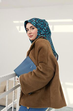 Silk Home Antrasit-Turkuaz Çiçek Desenli Tivil İpek Eşarp 11412-05