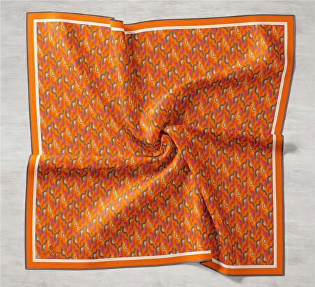 Silk Home Turuncu Geometrik Desenli Tivil İpek Eşarp 11413-28