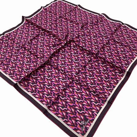 Silk Home Mürdüm-Pembe Geometrik Desenli Tivil İpek Eşarp 11413-46