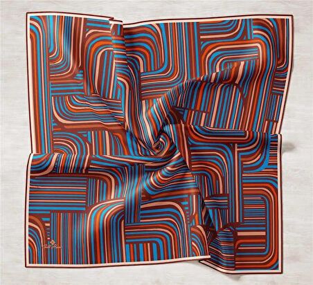 Silk Home Acı Kahve Geometrik Desenli Tivil İpek Eşarp 11417-29
