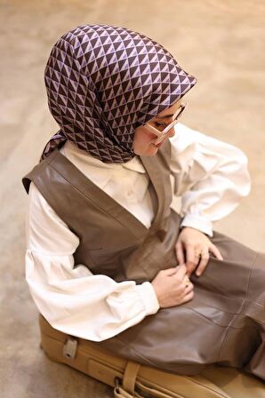 Silk Home Mürdüm Ekru Geometrik Desen Tivil İpek Eşarp 11423-21