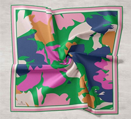  Silk Home Yeşil Pembe Karma Desen Tivil İpek Eşarp 11425-03