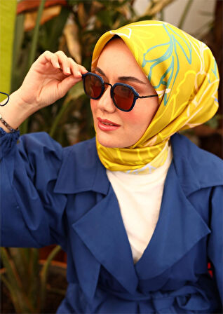 Silk Home Asit Yeşili Çizgi Çiçek Desenli Tivil İpek Eşarp-11429-16