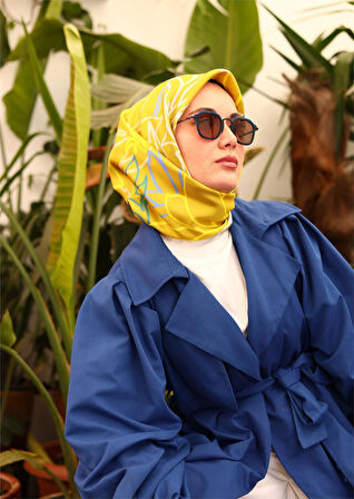 Silk Home Asit Yeşili Çizgi Çiçek Desenli Tivil İpek Eşarp-11429-16