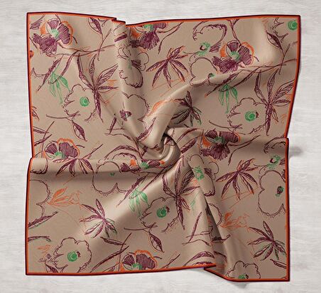 Silk Home Kahverengi Desenli Tivil İpek Eşarp 11433-02