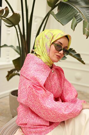 Silk Home Yeşil Pembe Desenli Tivil İpek Eşarp 11433-19