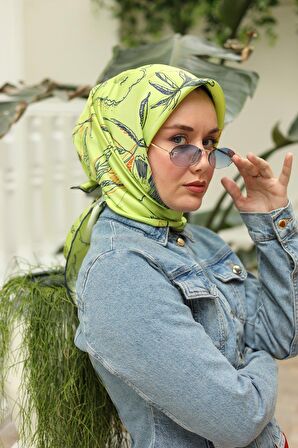 Silk Home Fıstık Yeşil Desenli Tivil İpek Eşarp 11433-24