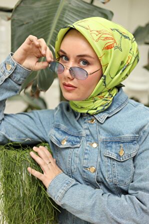 Silk Home Fıstık Yeşil Desenli Tivil İpek Eşarp 11433-24