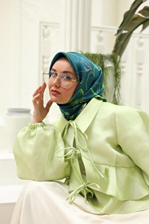 Silk Home Yeşil Pembe Desenli Tivil İpek Eşarp 11433-29