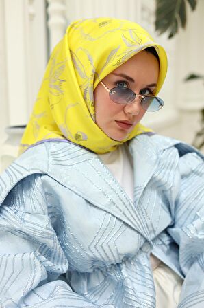 Silk Home Sarı Eflatun Desenli Tivil İpek Eşarp 11433-34