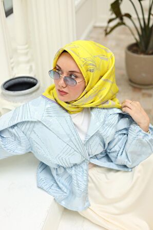 Silk Home Sarı Eflatun Desenli Tivil İpek Eşarp 11433-34