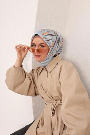 Silk Home Bebe Mavi Desenli Tivil İpek Eşarp 11432-14