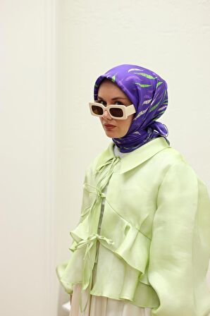 Silk Home Mor Yeşil Desenli Tivil İpek Eşarp 11432-20