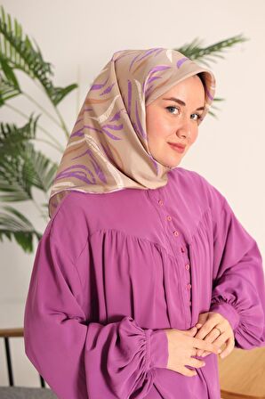 Silk Home Vizon Eflatun Desenli Tivil İpek Eşarp 11432-44