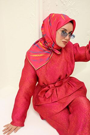 Silk Home Pembe Turuncu Desenli Tivil İpek Eşarp 11432-54