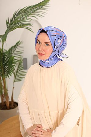 Silk Home Mavi Ekru Desenli Tivil İpek Eşarp 11432-57