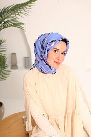 Silk Home Mavi Ekru Desenli Tivil İpek Eşarp 11432-57