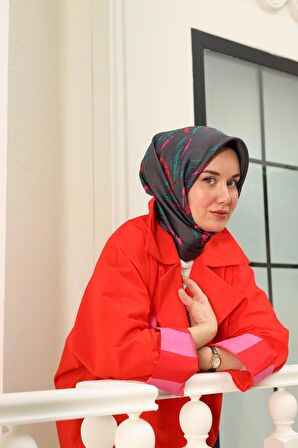 Silk Home Kırmızı Pembe Desenli Tivil İpek Eşarp 11432-78