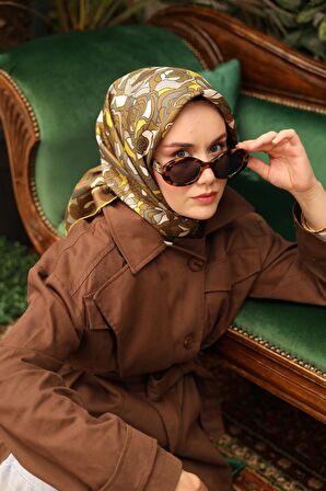 Silk Home Haki Tivil İpek Eşarp 11434-22 Çiçek Desen