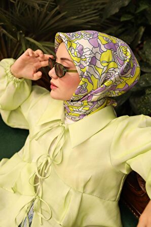 Silk Home Lila Tivil İpek Eşarp 11434-27 Çiçek Desen