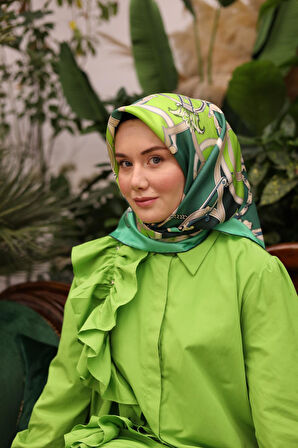 Silk Home Tivil İpek Eşarp 11436-33 Yeşil Karışık Desen