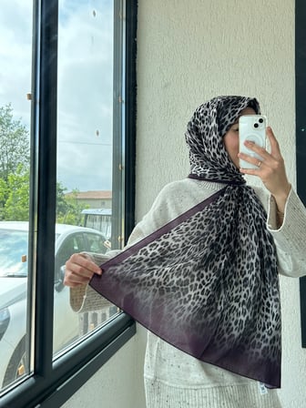 Silk Home Leopar Desen Soft Şal Patlıcan Moru
