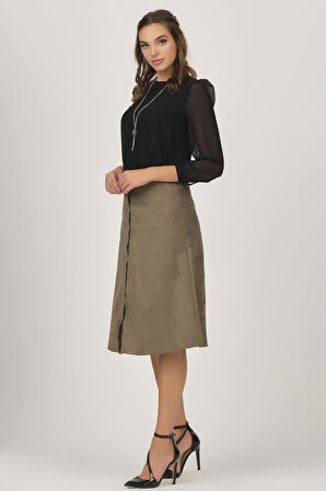 Önü Çıtçıtlı Suni Süet Etek 