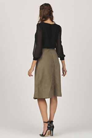 Önü Çıtçıtlı Suni Süet Etek 