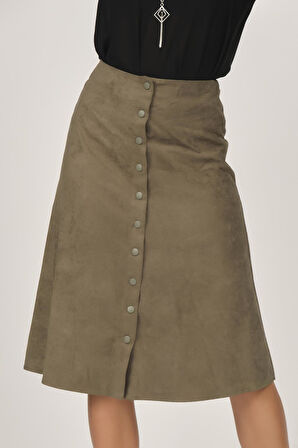 Önü Çıtçıtlı Suni Süet Etek 