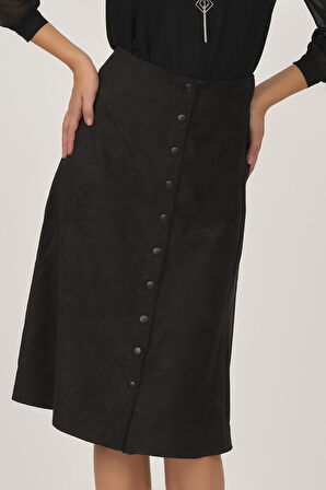 Önü Çıtçıtlı Suni Süet Etek 