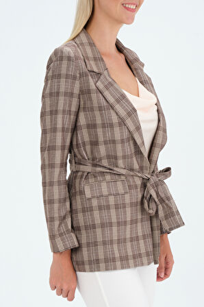 Yazlık Ekose Desenli Blazer Ceket