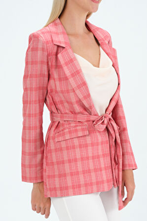 Yazlık Ekose Desenli Blazer Ceket
