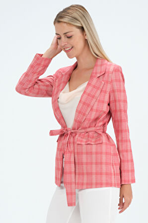 Yazlık Ekose Desenli Blazer Ceket
