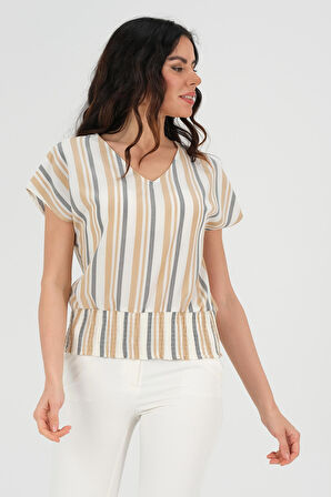 Renkli Çizgili Şık Günlük Bluz