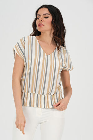 Renkli Çizgili Şık Günlük Bluz