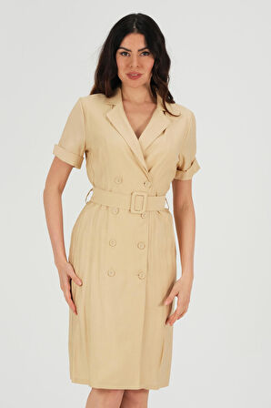 Yakalı Keten Elbise