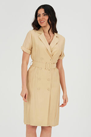 Yakalı Keten Elbise