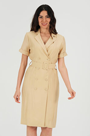 Yakalı Keten Elbise